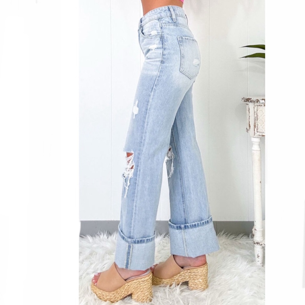 Beau Blue Light Wash Distressed Flare Jeans - Picture 3 of 13